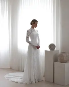 Floral Long Sleeve Mermaid — SW543 Ivory wedding dress, close-up detail