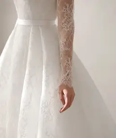 Full Lace Printed Ball Gown — SW540 Ivory wedding dress, full-length side view