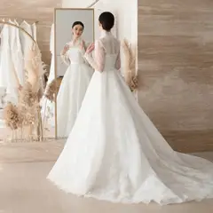 Full Lace Printed Ball Gown — SW540 Ivory wedding dress, close-up detail