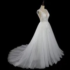 Glitter Tulle with Lace Bodice and Corset Back — SW710 Ivory wedding dress, view 4