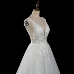 Glitter Tulle with Lace Bodice and Corset Back — SW710 Ivory wedding dress, view 5