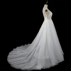 Glitter Tulle with Lace Bodice and Corset Back — SW710 Ivory wedding dress, view 7