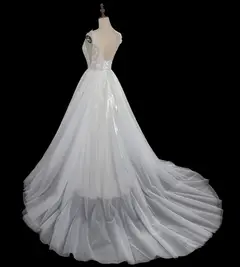 Glitter Tulle with Lace Bodice and Corset Back — SW710 Ivory wedding dress, view 8