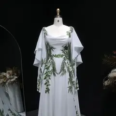 & Green Botanical Print Cape Boho Train — SW642 Ivory wedding dress, view 6