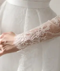 High Neck Lace with Overskirt — SW541 Ivory wedding dress, full-length side view