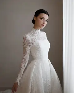 High Neck Lace with Overskirt — SW541 Ivory wedding dress, view 4