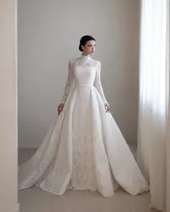 High Neck Lace with Overskirt — SW541 Ivory wedding dress, view 5