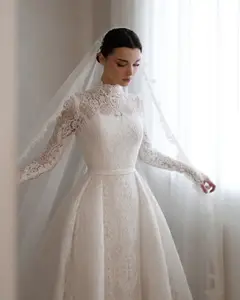 High Neck Lace with Overskirt — SW541 Ivory wedding dress, view 6