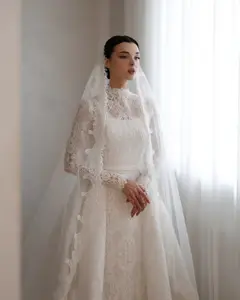 High Neck Lace with Overskirt — SW541 Ivory wedding dress, view 8