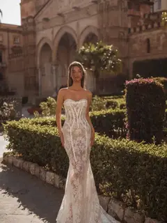 High Neck Long Sleeve Lace Backless Ball Gown — SW173 Ivory wedding dress, view 5