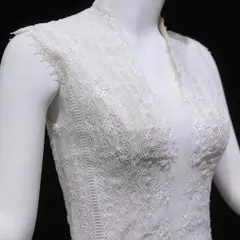 High Neck Sheer Lace Long Sleeves Mermaid with Veil — SW662 Ivory wedding dress, view 7