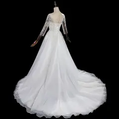 Illusion Neck Lace & Tulle with Cathedral Train — SW709 Ivory wedding dress, view 6