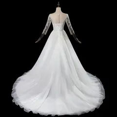 Illusion Neck Lace & Tulle with Cathedral Train — SW709 Ivory wedding dress, view 7