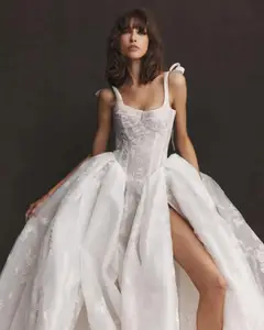 Lace Embroidery High-Slit Train — SW600 Ivory wedding dress, full-length back view
