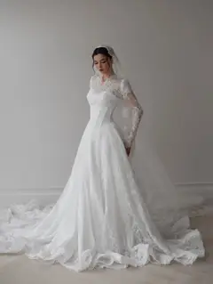 Lace Long Sleeve A-Line with Veil — SW273 Ivory wedding dress, view 6