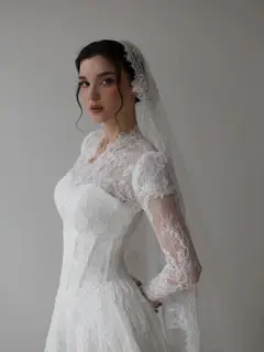 Lace Long Sleeve A-Line with Veil — SW273 Ivory wedding dress, view 7
