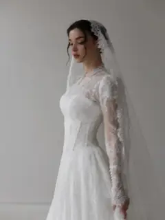Lace Long Sleeve A-Line with Veil — SW273 Ivory wedding dress, view 8