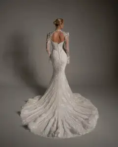 Lace Long Sleeve Mermaid Train — SW164 Ivory wedding dress, view 4