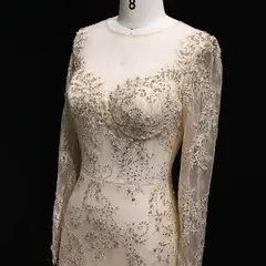 Lace Long Sleeves Mermaid — SW122 Champagne evening gown, view 7
