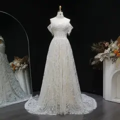 Lace Pearl Embroidery Ball Gown — SW652 Ivory wedding dress, full-length front view