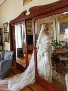 Lace Strapless Mermaid — SW189 Ivory wedding dress, full-length side view