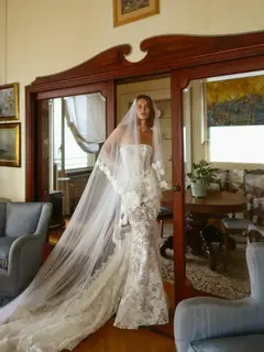 Lace Strapless Mermaid — SW189 Ivory wedding dress, view 5