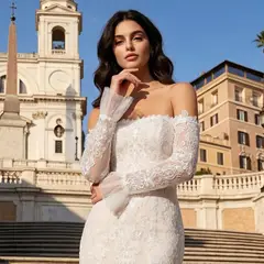 Lace Stunning Feminine Mermaid Train — SW650 Ivory wedding dress, view 4