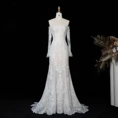 Lace Stunning Feminine Mermaid Train — SW650 Ivory wedding dress, view 5