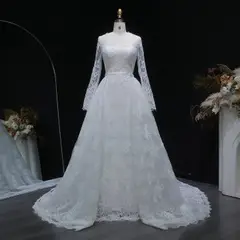 Lace Sweetheart Long Sleeve — SW523 Ivory wedding dress, full-length side view