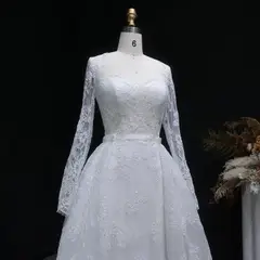 Lace Sweetheart Long Sleeve — SW523 Ivory wedding dress, view 8