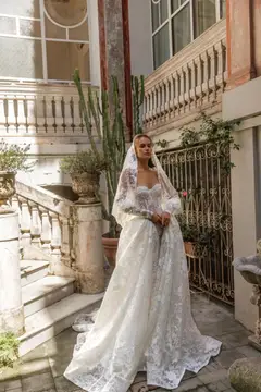 Lace Sweetheart Nec Ball Gown with Veil — SW184 Ivory wedding dress, view 5