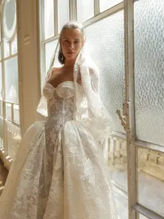 Lace Sweetheart Nec Ball Gown with Veil — SW184 Ivory wedding dress, view 6