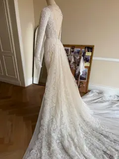 Long Sleeve Lace Mermaid with Overskirt — SW228 Ivory wedding dress, view 4