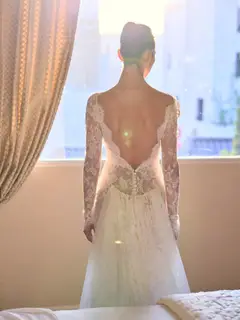 Long Sleeve Lace Mermaid with Overskirt — SW228 Ivory wedding dress, view 5