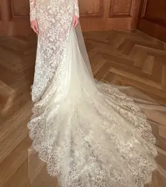 Long Sleeve Lace Mermaid with Overskirt — SW228 Ivory wedding dress, view 6