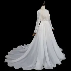 Long Sleeve Lace with Removable Chiffon Overlay — SW714 Ivory wedding dress, view 4