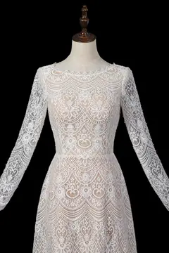Long Sleeve Lace with Removable Chiffon Overlay — SW714 Ivory wedding dress, view 5