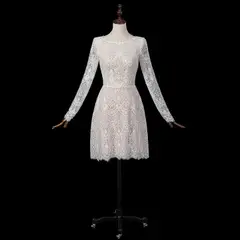 Long Sleeve Lace with Removable Chiffon Overlay — SW714 Ivory wedding dress, view 6