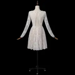 Long Sleeve Lace with Removable Chiffon Overlay — SW714 Ivory wedding dress, view 7