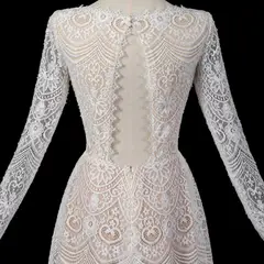 Long Sleeve Lace with Removable Chiffon Overlay — SW714 Ivory wedding dress, view 8