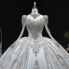 Long Sleeve with Crystal Embroidered Details — SW602 Ivory wedding dress, full-length back view