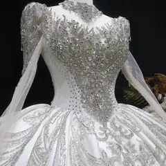 Long Sleeve with Crystal Embroidered Details — SW602 Ivory wedding dress, full-length side view