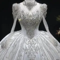 Long Sleeve with Crystal Embroidered Details — SW602 Ivory wedding dress, view 5