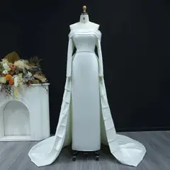 Minimalist Off Shoulder with Overskirt — SW516 Ivory wedding dress, full-length front view
