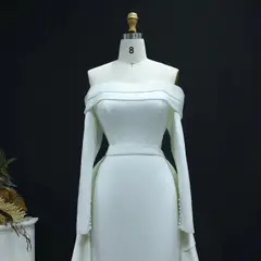 Minimalist Off Shoulder with Overskirt — SW516 Ivory wedding dress, full-length back view