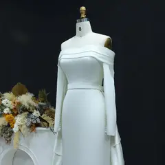 Minimalist Off Shoulder with Overskirt — SW516 Ivory wedding dress, full-length side view
