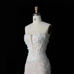 Nude Lace Fairytale Mermaid 3D Floral Train — SW649 Ivory Blush wedding dress, view 8