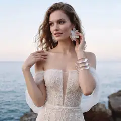 Nude Lace Mermaid Beaded Sequins Tulle Gloves — SW161 Ivory Blush wedding dress, full-length back view