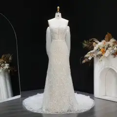Nude Lace Mermaid Beaded Sequins Tulle Gloves — SW161 Ivory Blush wedding dress, view 7
