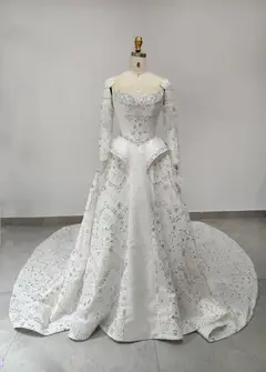 Off Shoulder Beaded Ball Gown — SW019 Ivory wedding dress, view 4